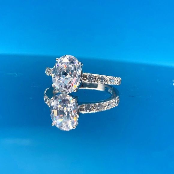 Pave Sterling Silver and Cubic Zirconia Engagement Ring - Picture 13 of 15